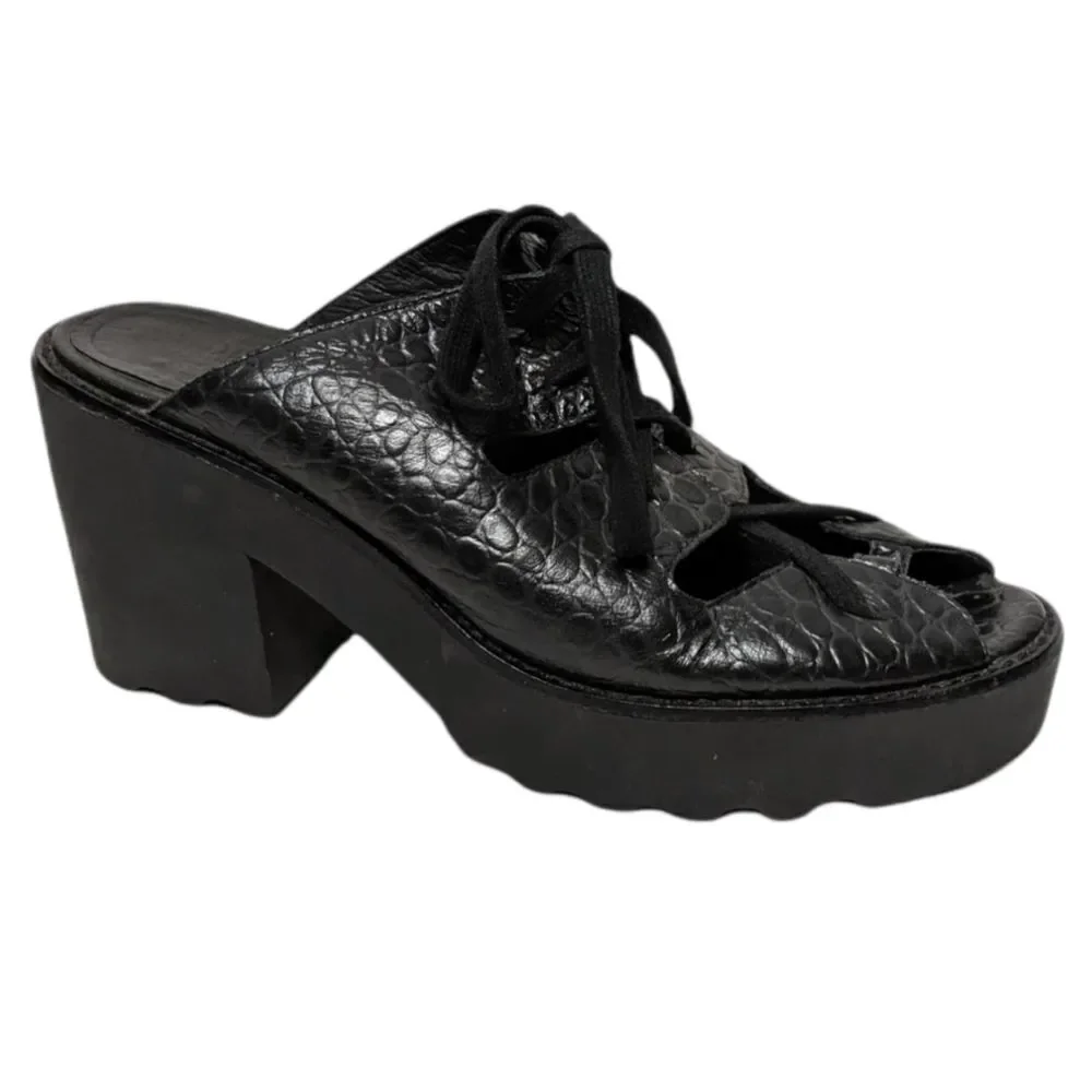 TO BE ANNOUNCED Croc Print Lace-Up Platform Heel Sandals 8